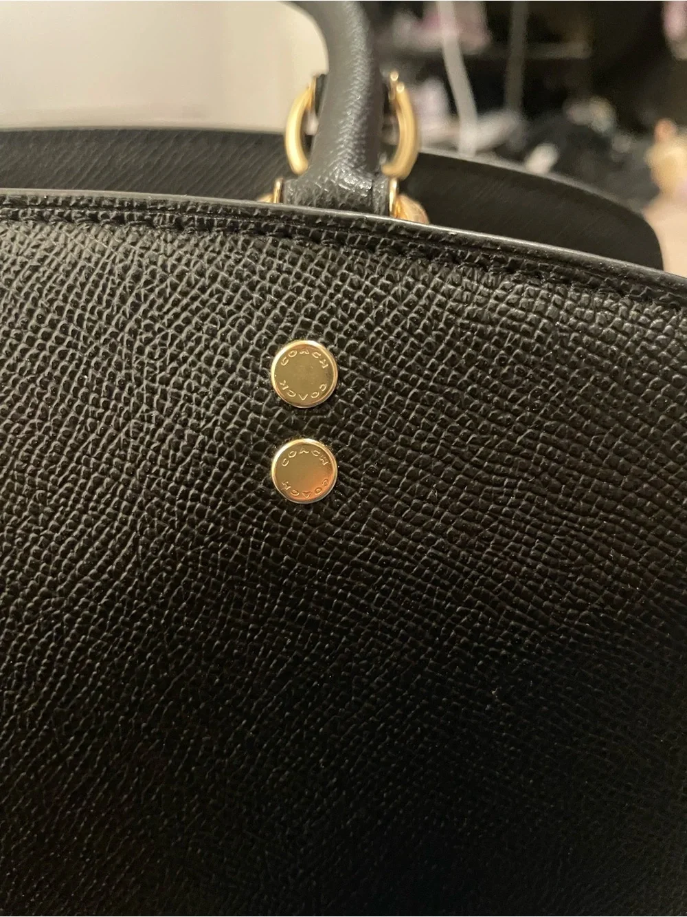 Coach Black Saffiano-Style Dome Satchel with Gold Hardware